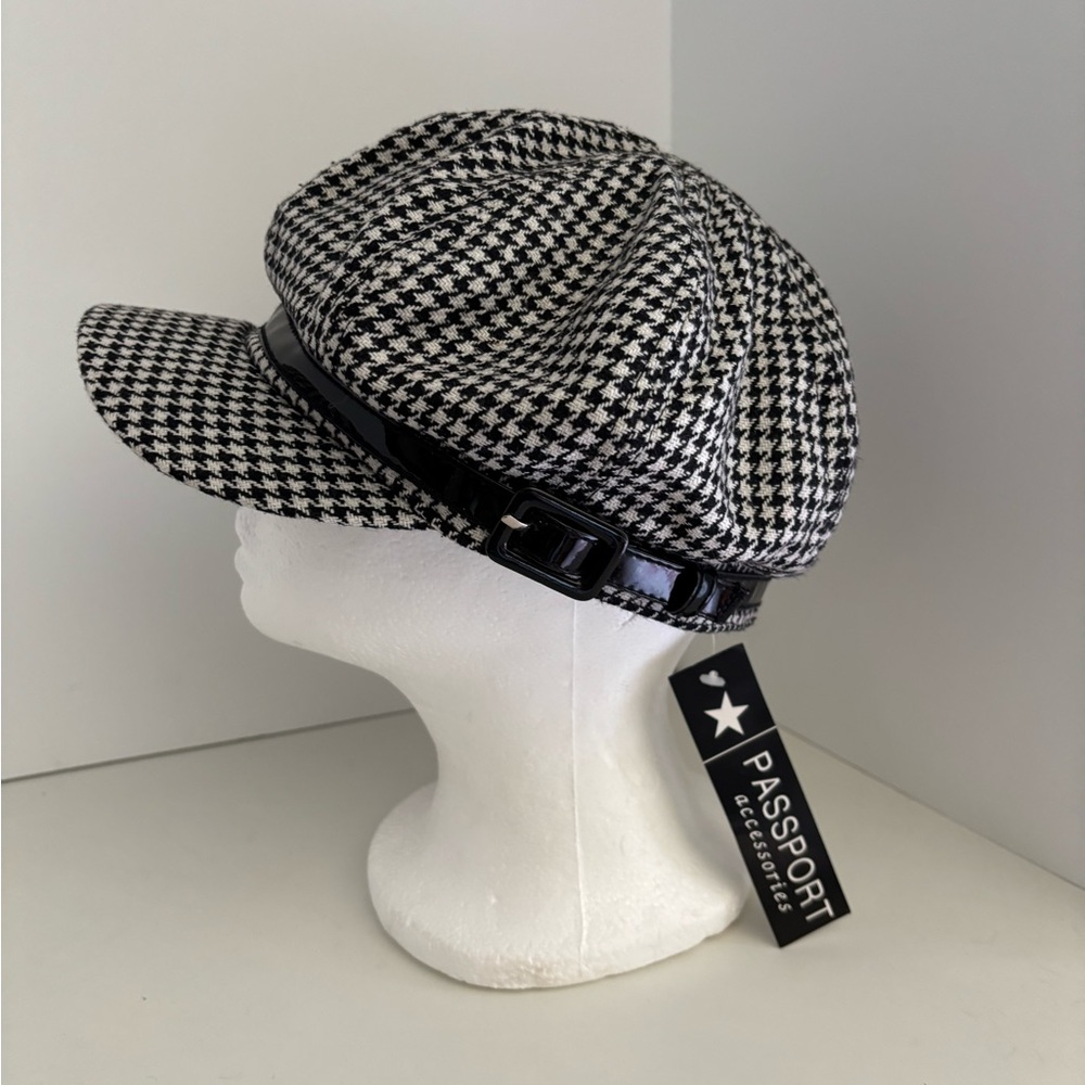 NWT Passport Accessories Black & White Houndstooth Newsboy Cap - Picture 3 of 5